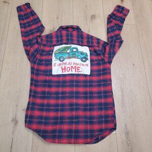 Flybird Clothing Co  Flannel Christmas Mens Shirt Medium All Roads Lead To Home
